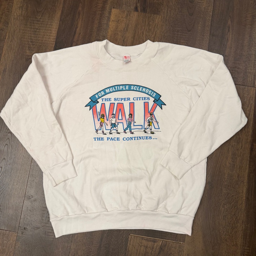 Vintage 1991 Textile Prints MS Super Cities Walk Sweatshirt XL White Made in USA
